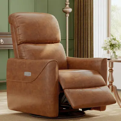Garvee Power Swivel Glider Recliner with Lumbar Support, Electric Rocking Chair with Side Buttons, High Padded Backrest, USB ...