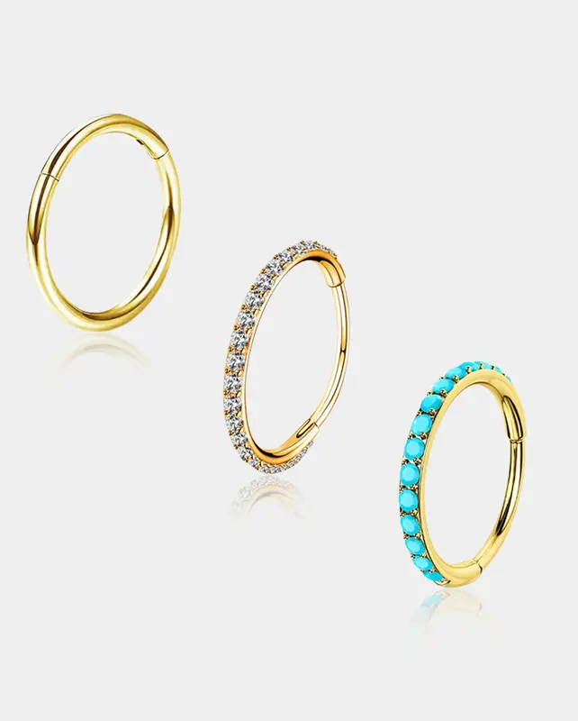 3PCS Minimalist Single Hoop Nose Rings Set - Gold / 7mm