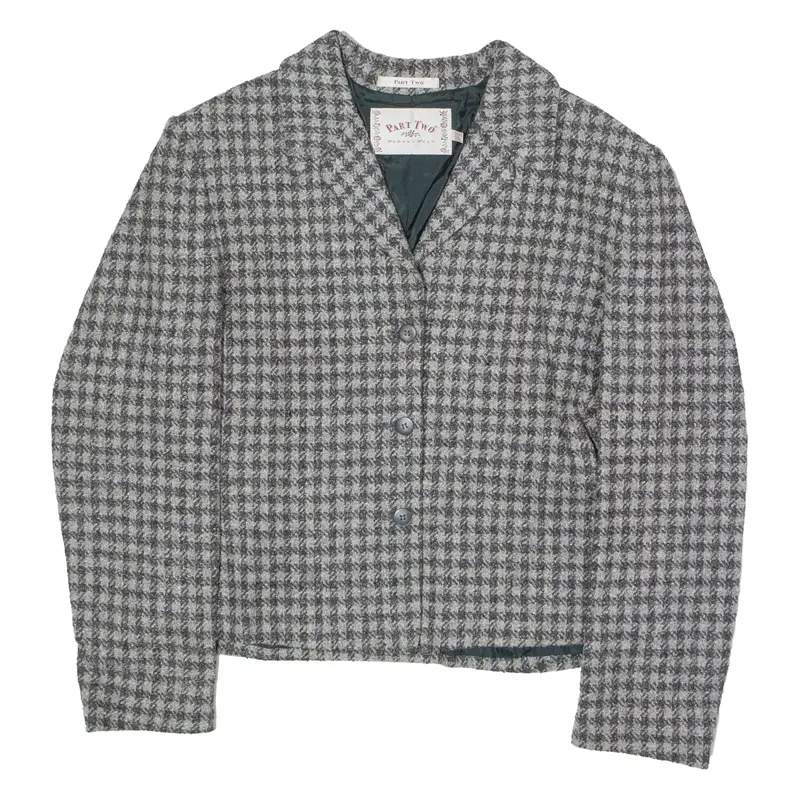 PART TWO Womens Blazer Jacket Grey Knit Wool 90s Houndstooth UK 14