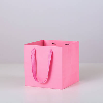 Solid Color Kraft Paper Gift Bags with Ribbon Handles