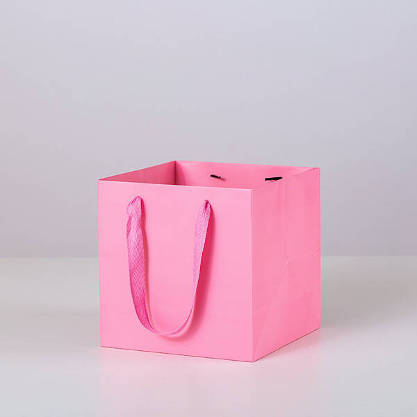 Solid Color Kraft Paper Gift Bags with Ribbon Handles