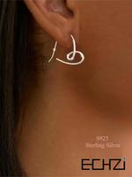 S925 Sterling Silver Twist Love Heart Line Hoop Earrings, Fashionable Heart Shaped Earrings for Women & Girls, Trendy All-mat...