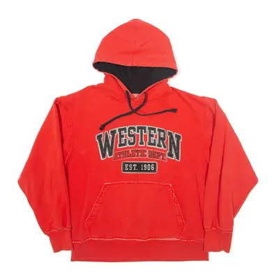 THRE SQUARE Western Athletic Dept Hoodie Red Pullover Mens S
