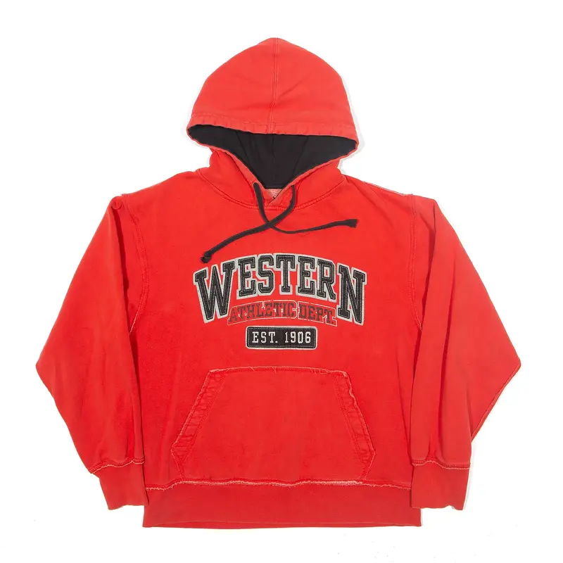 THRE SQUARE Western Athletic Dept Hoodie Red Pullover Mens S