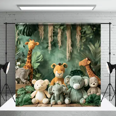 Jungle Monstera Safari Animal Doll Photo Backdrop - Aperturee