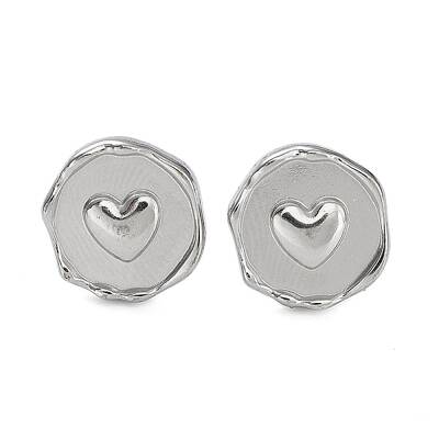 Tarnish Resistant Ion Plating(IP) 304 Stainless Steel Flat Round with Heart Ear Studs for Women
