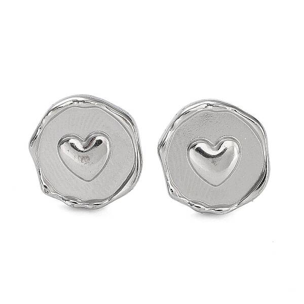 Tarnish Resistant Ion Plating(IP) 304 Stainless Steel Flat Round with Heart Ear Studs for Women