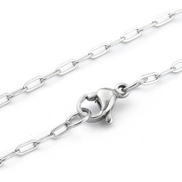 Non-Tarnish 304 Stainless Steel Paperclip Chain Necklace with Lobster Claw Clasps for Men Women