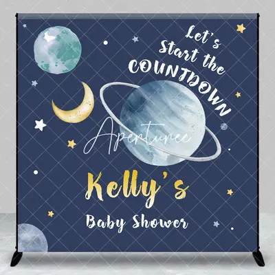 Aperturee Start The Countdown Custom Name Baby Shower Backdrop, 3X3FT(1X1M), 15 USD, custom baby shower backdrops, DZYM9M69-O