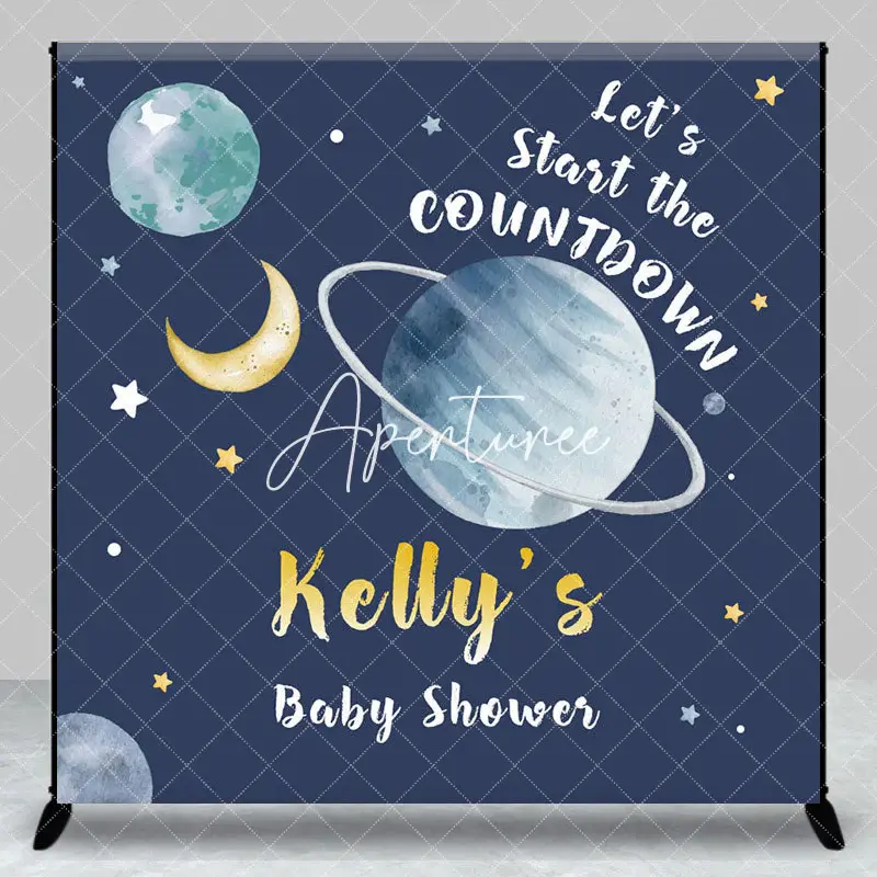 Aperturee Start The Countdown Custom Name Baby Shower Backdrop, 3X3FT(1X1M), 15 USD, custom baby shower backdrops, DZYM9M69-O