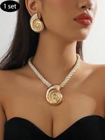Shell Design Pendant Necklace & Stud Earrings, Fashion Jewelry for Women & Girls, Trendy All-match & Exquisite Jewelry for Bi...