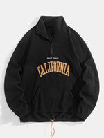 Men's Letter Embroidery Drawstring Zip Up Sweatshirt, Casual Loose Long Sleeve Stand Collar Sweatshirt for Fall & Winter, Men...