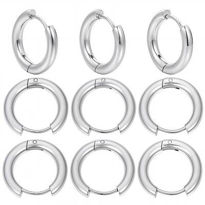 12 Pairs 202 Stainless Steel Huggie Hoop Earrings with 316 Surgical Stainless Steel Pins