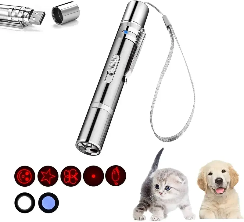 Nyzfexk Laser Pointer, Red LED Light Pointer Cat Toys for Indoor Cats Dogs, Long Range 3 Modes Lazer Projection Playpen,USB ...