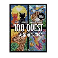 100 QUEST Color By Number: Squares + Triangles + Hexagons + Circles (BLACK backgrounds): color quest activity book for adults...