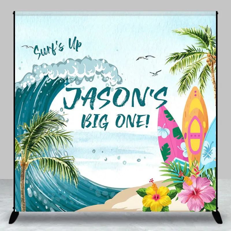 Beach Surf Up Big One Custom Name Birthday Backdrop - Aperturee