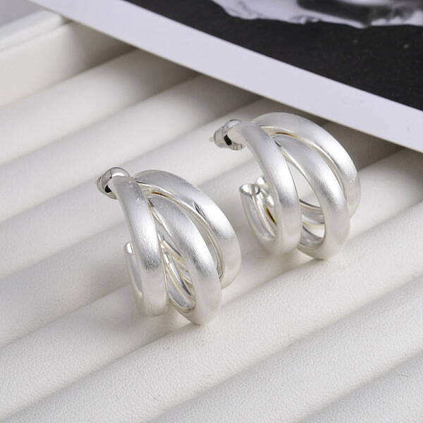 C-Shaped Brass Multi-Strand Half Hoop Stud Earrings for Women