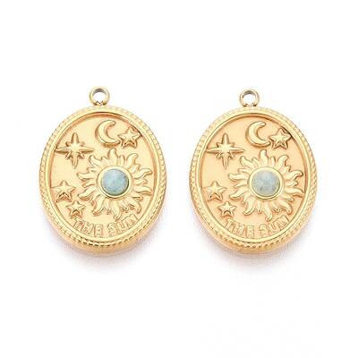 304 Stainless Steel Pave Natural Amazonite Pendants