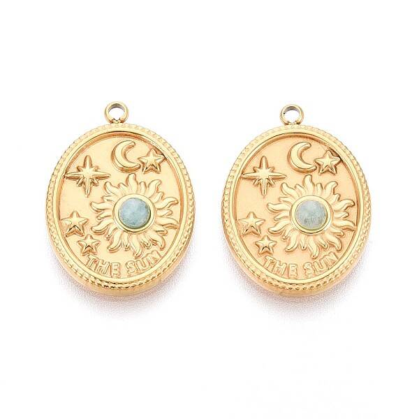 304 Stainless Steel Pave Natural Amazonite Pendants