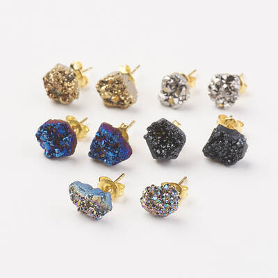 Electroplate Natural Druzy Agate Stud Earrings
