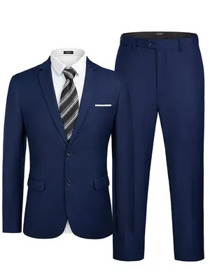 2 Piece Suits Set Slim Fit Tuxedo Jacket Suits (US Only), Blue / S