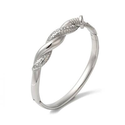 Stainless Steel Crystal Rhinestone Twist Hinged Bangles for Women