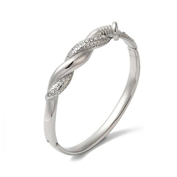 Stainless Steel Crystal Rhinestone Twist Hinged Bangles for Women