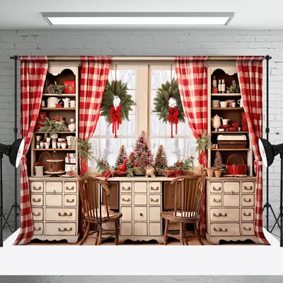 Wreath Curtain Window Cupboard Christmas Backdrop - Aperturee