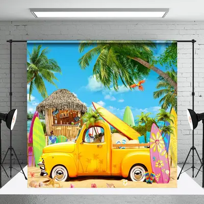 Traveling Coconut Tree Car Bar Beach Summer Backdrop - Aperturee