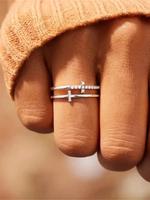 Rhinestone Decor Cross Design Double Layered Ring, Fashion Jewelry Accessories for Women & Girls, Matching Jewelry