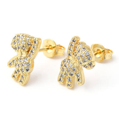 Clear Cubic Zirconia Bear Stud Earrings