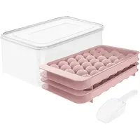 Round Ice Cube Tray with Lid & Bin Ice Ball Maker Mold for Freezer with Container Mini Circle Ice Cube Tray Making 66PCS Sphe...