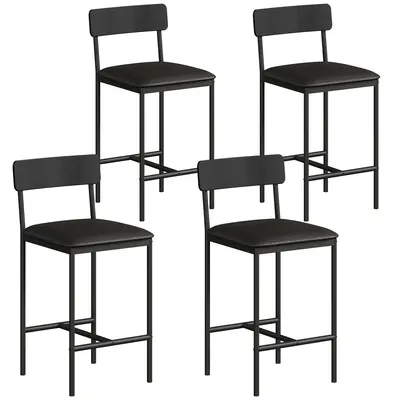 Garvee 25.5 Inches Bar Stools Set of 4, Kitchen Bar Stools with Footrest, PU Upholstered Bar Chairs, Easy Assembly, Black