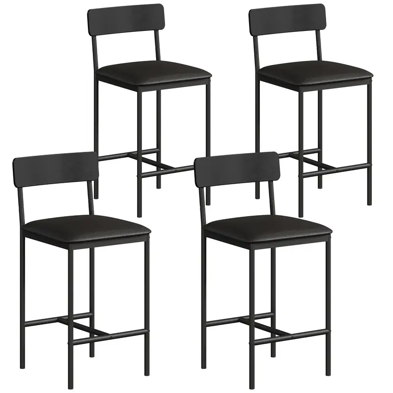 Garvee 25.5 Inches Bar Stools Set of 4, Kitchen Bar Stools with Footrest, PU Upholstered Bar Chairs, Easy Assembly, Black