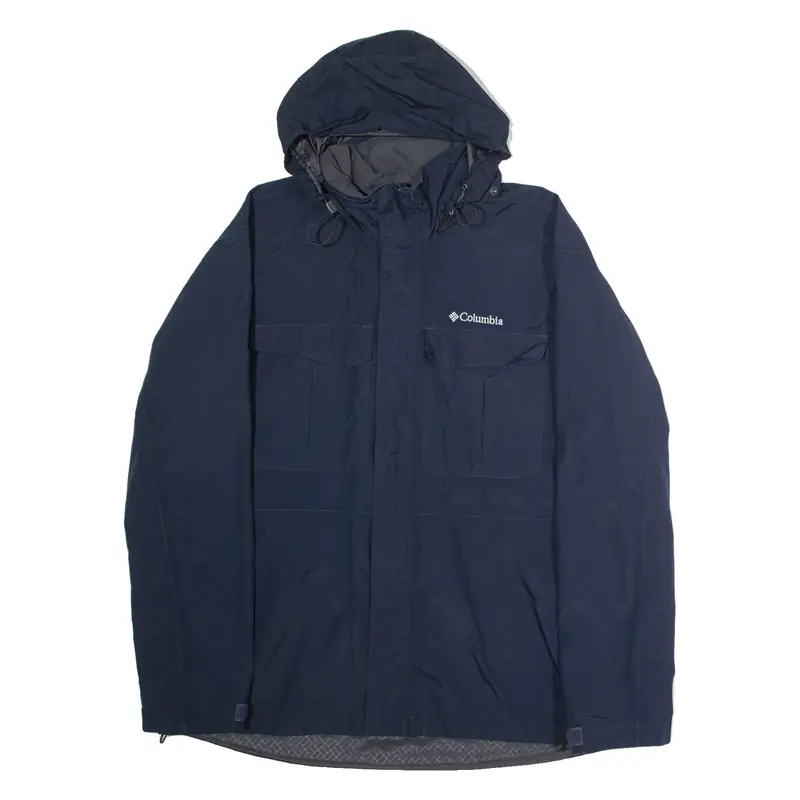 COLUMBIA Mens Rain Jacket Blue Nylon Hooded XL