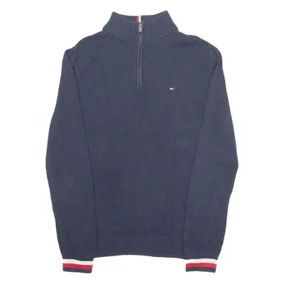 TOMMY HILFIGER Mens Jumper Blue 1/4 Zip Waffle Knit M