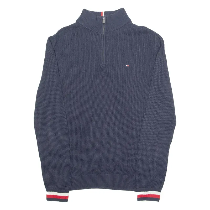 TOMMY HILFIGER Mens Jumper Blue 1/4 Zip Waffle Knit M