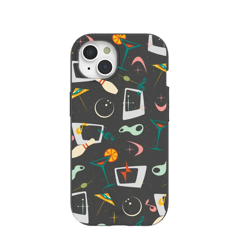 Black Mid Century Modern Party iPhone 15 Case