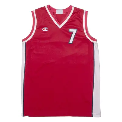 CHAMPION #7 Valais Basketball Boys Vest Red Sleeveless V-Neck 14Y