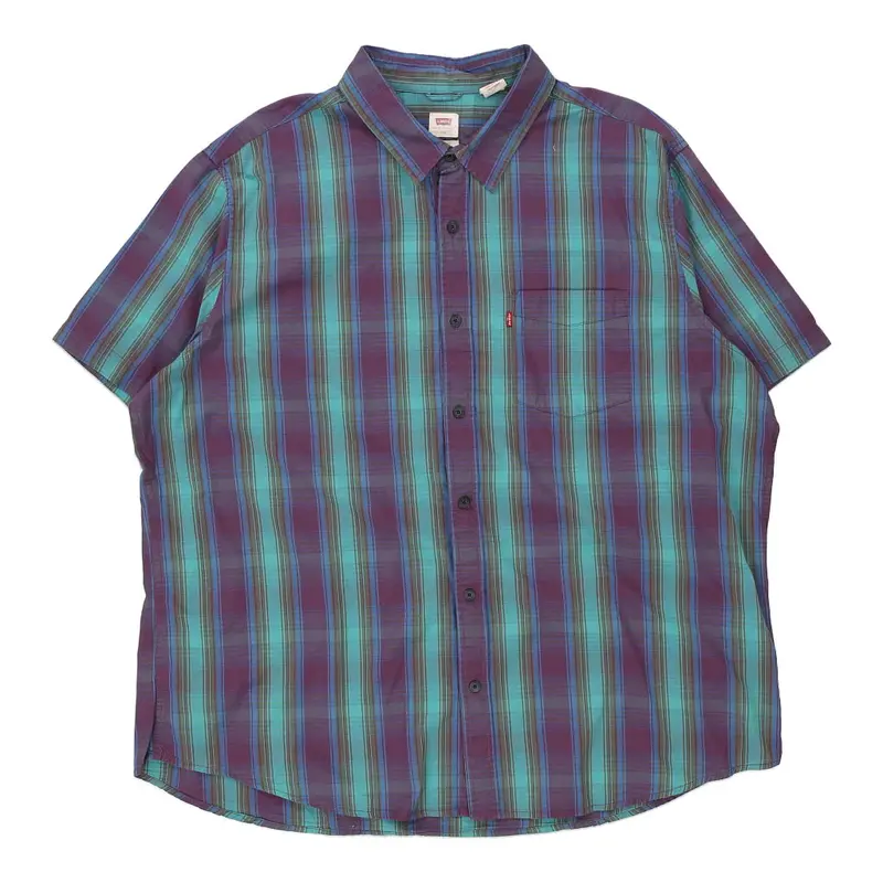 Levis Checked Short Sleeve Shirt - 2XL Blue Cotton
