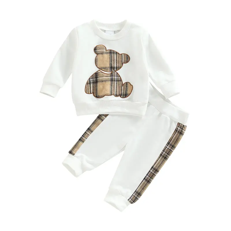 0-24M Baby Girls Autumn Clothes Long Sleeve Plaid Bear Pattern Pullover Sweatshirt Tops Pants Set Child Outfits Tracksuits Se...