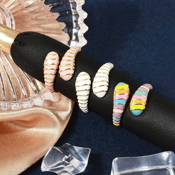 Brass Enamel Cuff Rings for Women
