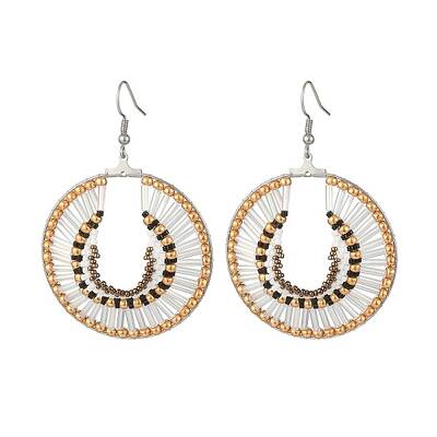 Glass Seed Braided Flat Round Dangle Earrings