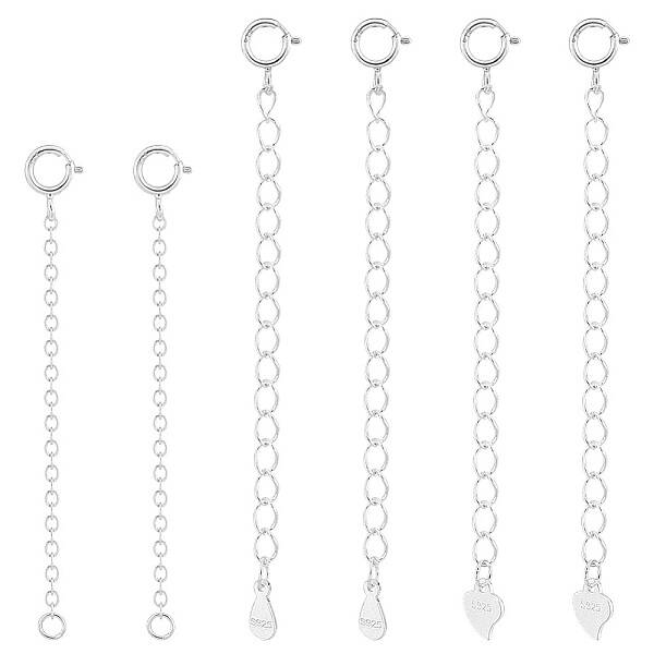 6Pcs 3 Style 925 Sterling Silver Curb Chain Extender
