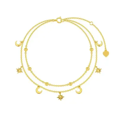 10K Gold Moon & Star Multi-layered Anklet