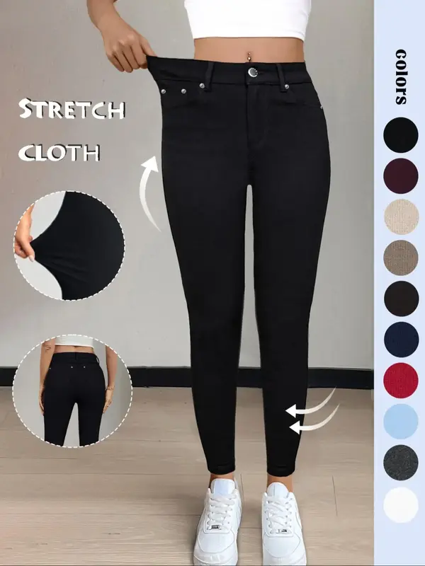 GILIPUR Y2K Women's Plain Pocket Button Leggings, Casual Comfy Skinny Pants for Yoga Gym Workout, Ladies Bottoms for Fall & W...