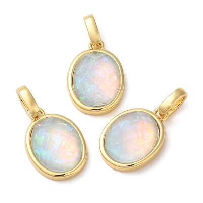 Rack Plating Brass with Synthetic Opal Pendants