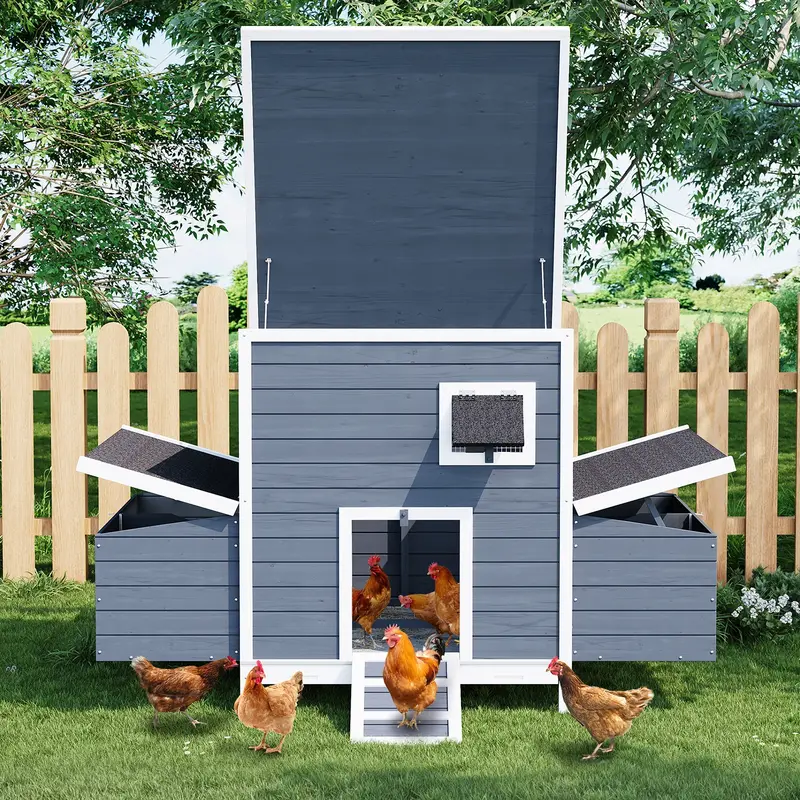 Garvee Large Wooden Chicken Coop for Outdoor - 2 Nesting Boxes & Lockable Doors - Weatherproof Roof Hen House Cage for Chicke...