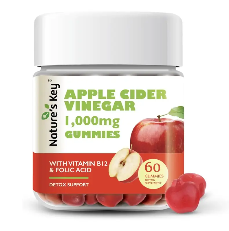 Apple Cider Vinegar Gummies , 1000mg 60 Count, with Folic Acid Vitamin B6 B12 , Pack of 1 or 2, Digestion, Natural Detox & Cl...