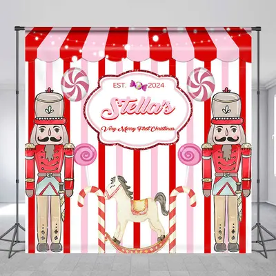 Customized Name Candy Nutcracker Christmas Backdrop - Aperturee